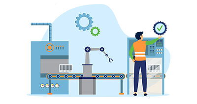 Phase de fabrication avec des machines automatisées et l’aide de Distech Controls pour les tests en fin de ligne.